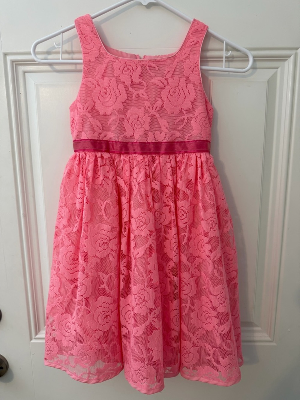 Girls' Pink Lace Party Dress with Satin Waist